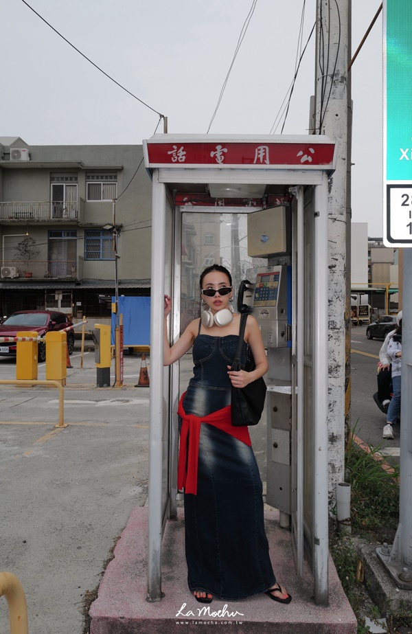 後開衩車線洗色牛仔洋裝
